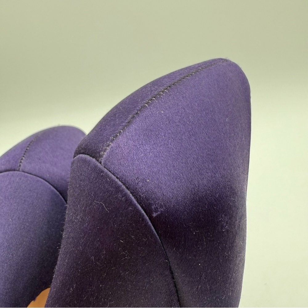 Badgley Mischka Randall D’Orsay Satin Dark Purple Heels With Layered Bow - Picture 7 of 16